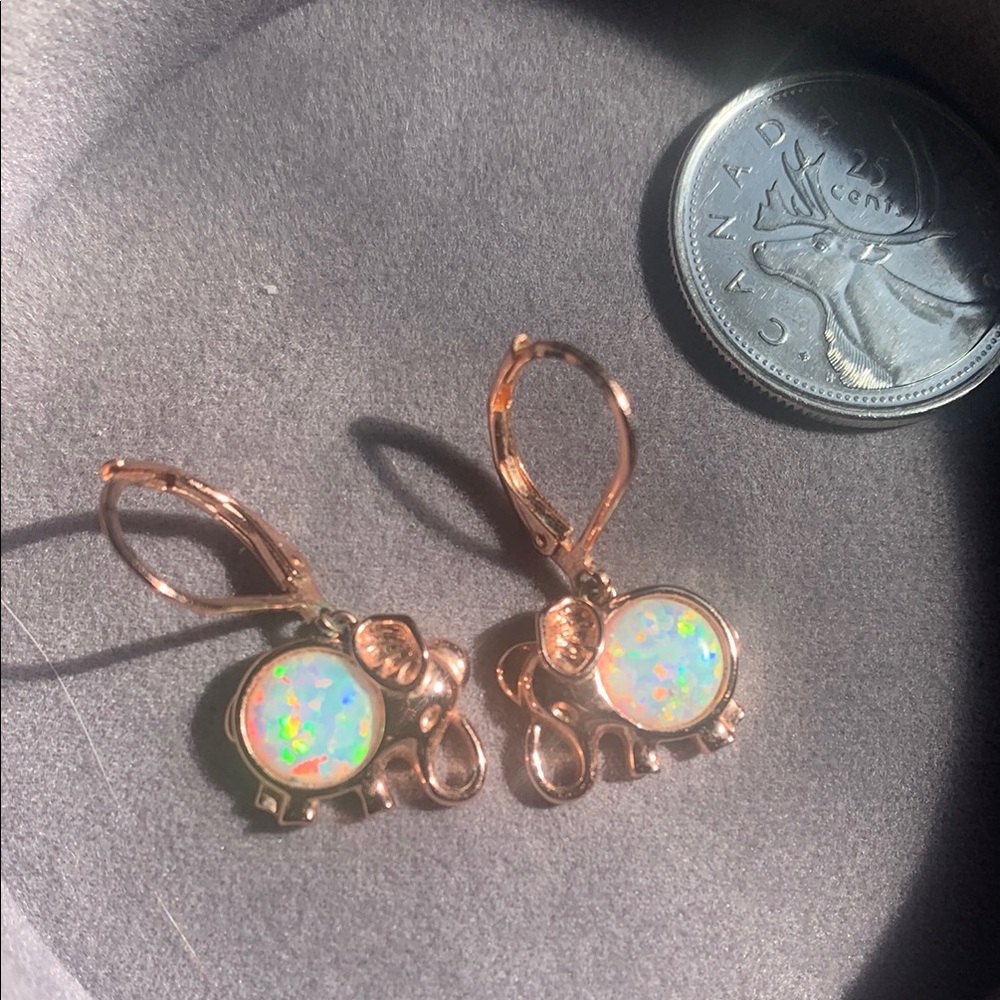 Elegant Opal Elephant Earrings